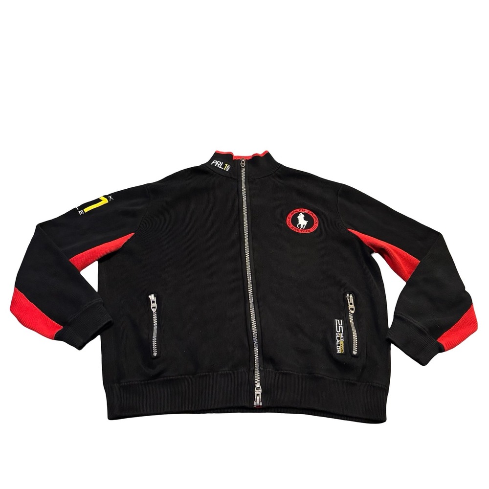 Polo Ralph Lauren Rafting Co Track Jacket Mens XXL Black Red Kayak Slalom Zip